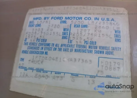 1982 Ford Econoline Van z USA, uszkodzony, nr VIN 1FTDE04E1CHA37363